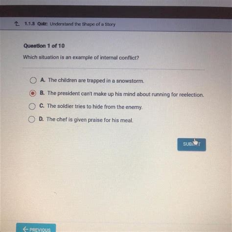 which is an example of internal conflict brainly